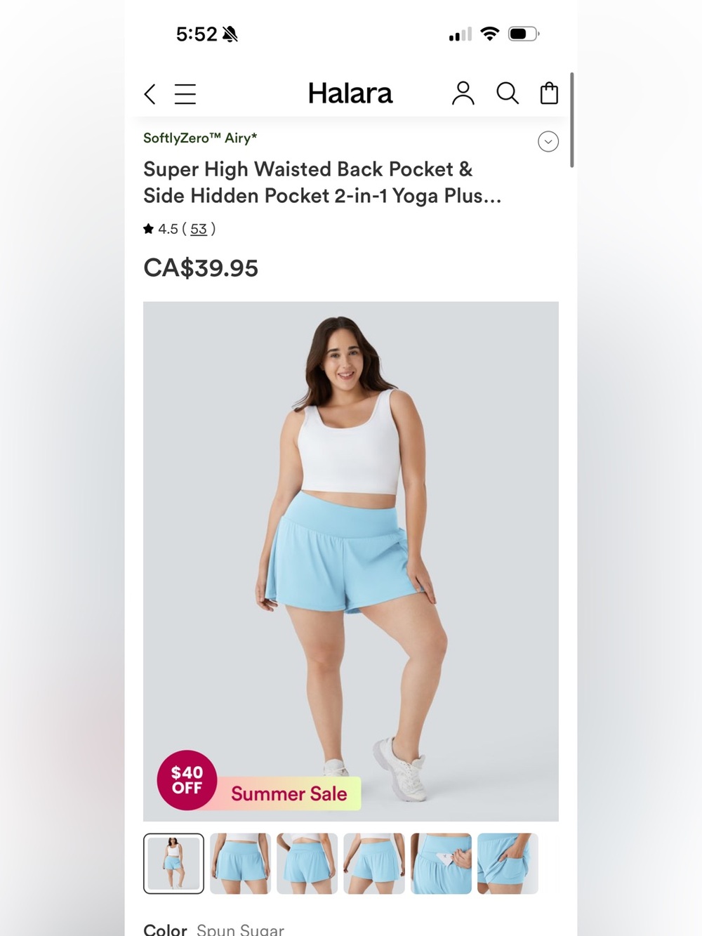 Halara Super High-waisted 2-in-1 Yoga Shorts with pockets in Light Blue